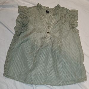 SHEIN Sage Green Textured Blouse with Ruffle Sleeves